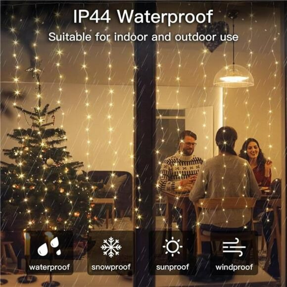 Curtain Fairy String Lights 200 LED Remote Timer Indoor Outdoor Wall Decor - Picture 6 of 7